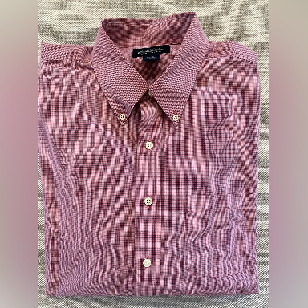 Brooks‎ Brothers Micro Check Print Button Down Sport Shirt in Red Size XL